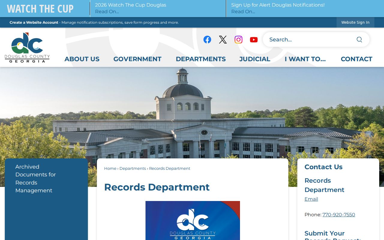 Douglasville records routing and Douglas County JustFOIA notice